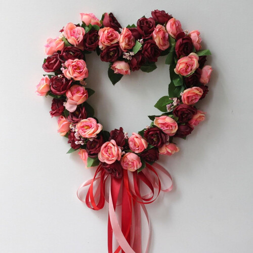 Kunstig hjerteformet blomsterdekor til valentinsdagskrans 2