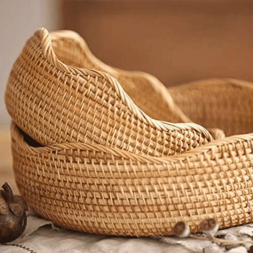 Σετ 3 καλαθιών ψωμιού από rattan – Στρογγυλά ψάθινα μπολ με φρούτα και σερβίρισμα 2