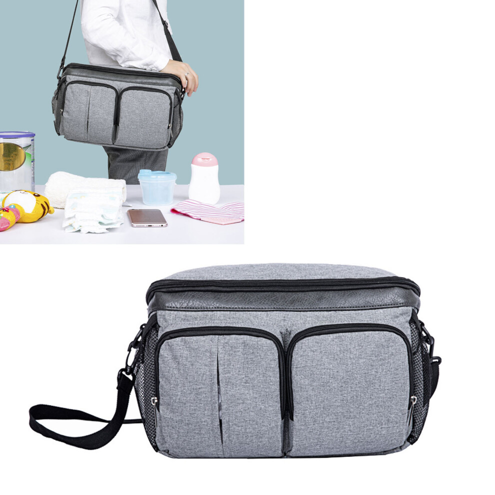 Large Capacity Baby Stroller Diaper Bag With Multi Pockets & Zipper Closure Grey