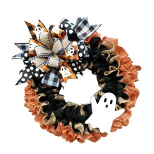 Burlap Thanksgiving Autumn Wreath for Front Door Farmhouse Pumpkin Wreath with Bows Decor for Fall Harvest