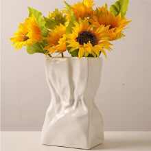 WeißE Plissierte Keramik-Blumenvase, Einzigartige Quadratische, Weithalsige Blumenvasen Aus PapiertüTen, Vase für Den Tisch zu Hause