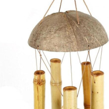 1Pcs Bamboo Wind Chime Light Color Five Tube Natural Coconut Shell Wood Garden & Home Hanging Door Decoration