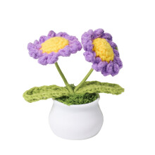 Marguerite artificielle crochetée à la main pour l'extérieur – Fleur décorative multicolore en pot, pour la maison ou à offrir (choisissez la
