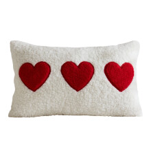 Housse de coussin pour la Saint-Valentin – Housse de coussin décorative en chenille jacquard à cœurs rouges et roses pour canapé, salon, lit