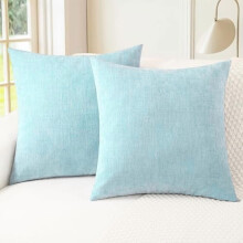Housses de coussin décoratives 45 x 45 cm (lot de 2) en chenille douce, bleu clair et gris, pour canapé, lit, salon.