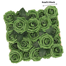 25 roses en mousse vert forêt ombré réalistes avec tiges – Bouquets de mariage à faire soi-même, décoration de fête prénuptiale,