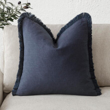 Housse de coussin bleu marine 45,7 x 45,7 cm en lin à franges et pompons – Décoration bohème champêtre, compatible avec les coussins standards