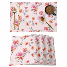 Platzsets mit Frühlingsblumenmuster, 12er-Set, Aquarell-Blumenmuster in Rosa und Rot, rutschfest, abwaschbar, für drinnen und draußen