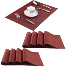 Set van 8 placemats, wasbaar, duurzaam, hittebestendig en antislip vinyl, geschikt voor binnen en buiten (bordeauxrood)