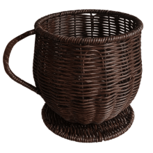 Rattan Coffee Storage Basket – Wicker Mug & Capsule Organizer for Desk/Kitchen, Brown, compatible with Nespresso