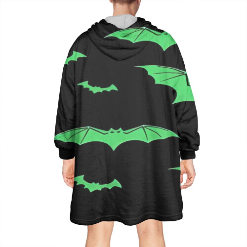 Φορετή oversized κουβέρτα με μαύρες νυχτερίδες Halloween και πράσινες λεπτομέρειες, άνετο 1