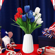 XIAOLE 6-pack patriotisk konstgjord tulpanbukett – röda, vita och blå konstgjorda blommor för 4 juli, minnesdagen, självständighetsdagen,