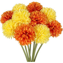 Lot de 10 chrysanthèmes artificiels en soie, jaunes et oranges, pour bouquet de mariée, décoration de maison/jardin/fête