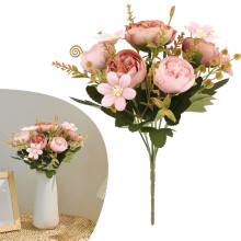 WANYNG Konstgjord sidenpioner och hortensiabukett – 1 st konstgjord blomma för gör-det-själv-bröllop, bruddusch, fest, heminredning – Blush