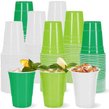 60Pcs 16oz Colored Plastic Cups (Light Green/White/Green) – Disposable Cups for Jungle Safari, Dinosaur, St. Patrick's, Football & Christmas