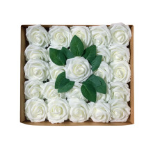 25 roses en mousse rose champagne avec tiges et feuilles – Roses artificielles réalistes pour bouquets de mariage, décoration intérieure/fête,