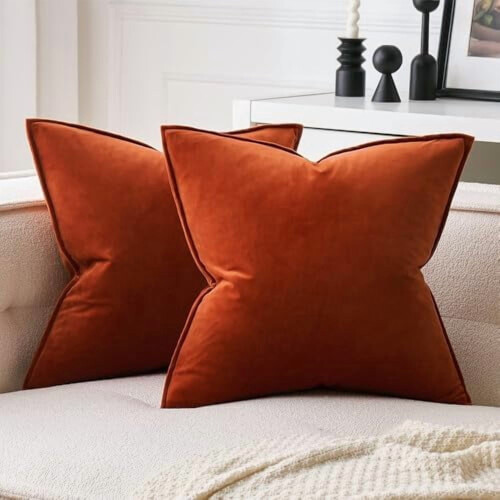 Βελούδινα Μαξιλαροθήκες Burnt Orange 18x18 ίντσες - Συσκευασία των 2