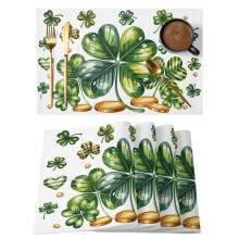Set de 4 sets de table pour la Saint-Patrick, trèfles verts aquarelle, antidérapants et lavables, pour usage intérieur/extérieur