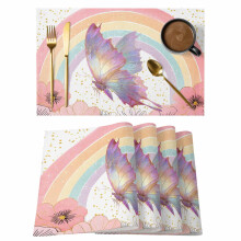 Set de 1 set de table papillon, motif floral rose printanier, arc-en-ciel et animaux, antidérapant et lavable, pour la décoration de la