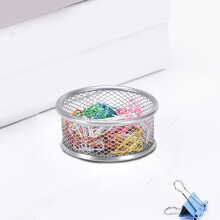Metal Paper Clip Push Pin Organizer | Large Capacity Cylindrical Tube for Office Desk | Multipurpose Stationery Storage Box | Black Silver Rose Gold
