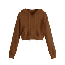 Modischer Damen-Crop-Hoodie mit Kordelzug, langen Ärmeln, leicht und bequem, Streetstyle-Oberteil, Größe XXXL, Braun