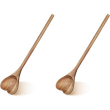 Cuillères en bois en forme de cœur (lot de 2) – Cuillères de service à long manche pour charcuterie, café, amuse-gueules – Saint-Valentin,