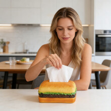 Boîte à mouchoirs en forme de hamburger, jaune, en PVC, lot de 1