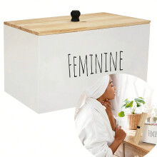 Boîte de rangement pour tampons en bois avec couvercle – Blanche