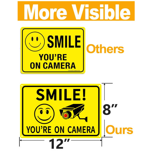 Πακέτο 4 πινακίδων Smile You're On Camera από αλουμίνιο 8" x 12" 1