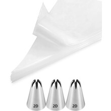 KitchenKey 2D Piping Tip and Bags Set,2D Closed Star Tip 3 pcs with 20 Disposable Pastry Bags for Cake Decorating,23 Pcs