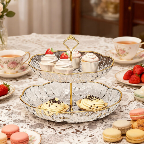 Two-Tier Fruit & Snack Platter with Stable Base – Modern Double-Layer Serving Stand for Guests, Compatible with All Kitchen Counters