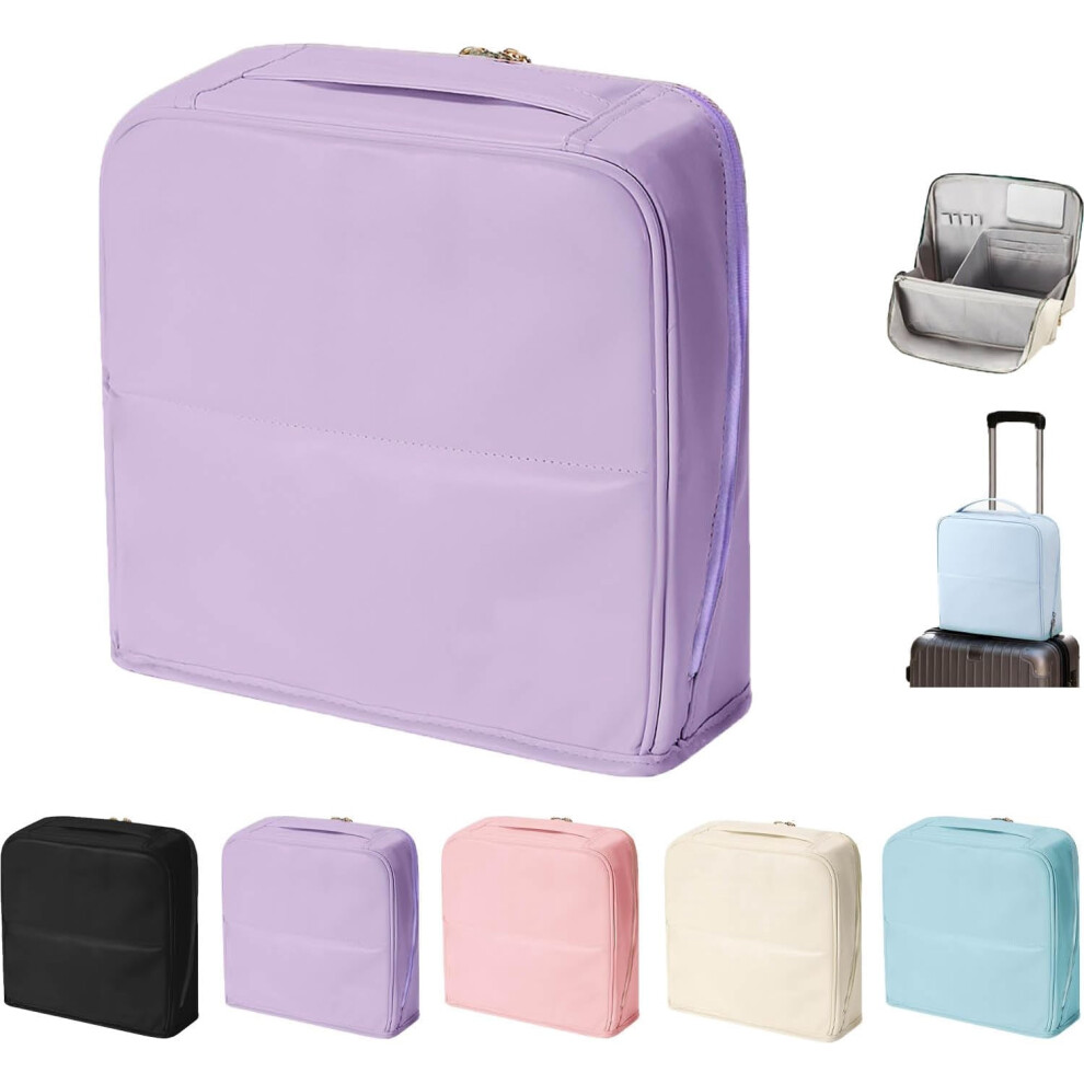 Purple 2026 Stylish Leather Standing Cosmetic Bag With Compartments, Portable Large Capacity Travel Makeup Bag (Purple)