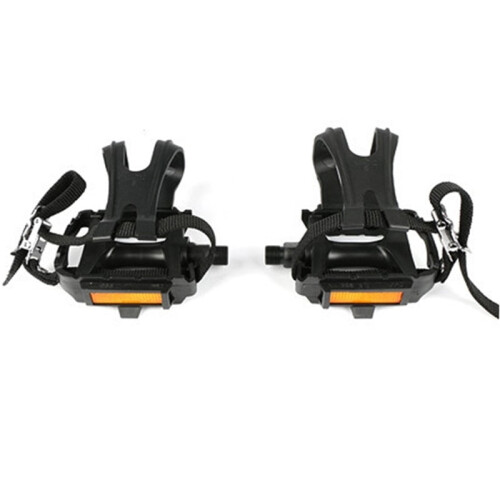 Pédales de vélo avec sangles pour axe de 9/16" – Noires
