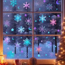 Adesivi natalizi a forma di fiocco di neve fosforescenti, 20 cm, in PVC,