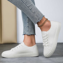 Damesschoenen, canvas sneakers, modieuze unisex veterschoenen, platte, ademende sneakers voor dagelijks gebruik, schoenen voor dames, Z01 wit, maat 7