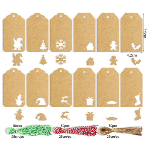 140Pcs Christmas Gift Tags Kraft Tags Hanging Paper Tags with String Attached 1