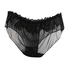 Calcinha feminina transparente de renda, cintura baixa, sem costura, com formato triangular em tule, preta, tamanho M.