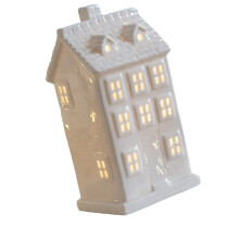 Ceramiczny świąteczny domek ze śniegu, oświetlony diodami LED, świąteczny stół, świecąca ozdoba, figurka