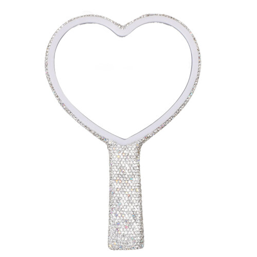 Espelho de mão branco em formato de coração com strass (1 peça)