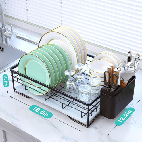 Oppvasktørkestativ med steinmatte – rustfritt stål, solid