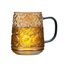 Verre à boire vintage à motif de fleurs de cerisier avec anse colorée, tasse en verre borosilicate transparent de 470 ml (16,2 oz).