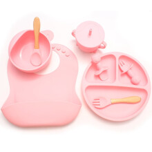 Ensemble d'alimentation pour bébé en silicone 8 pièces avec plaque à ventouse et