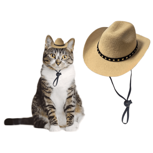 Pet Cowboy Hat with Adjustable Chin Strap – Khaki, Medium