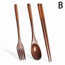 Ensemble de 3 pièces Pekkaxy : fourchette, baguettes et cuillère en bois