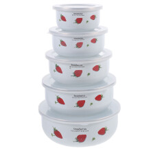 Ensemble de 5 bols en émail rouge avec couvercles, ustensiles de cuisine pour le stockage des aliments et l'usage domestique
