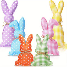 Lot de 6 lapins de Pâques en tissu, décorations de Pâques pastel assorties à suspendre, pour guirlandes, décorations de fête et décoration