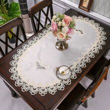 Nappe ovale en dentelle brodée, 119 x 58 cm, pour table à manger/de chevet/coiffeuse – Style A