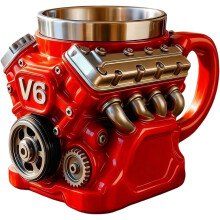 Mug rétro V6 Engine, tasse de voyage isotherme en acier inoxydable pour les passionnés de voitures – Résistant aux rayures, compatible avec les