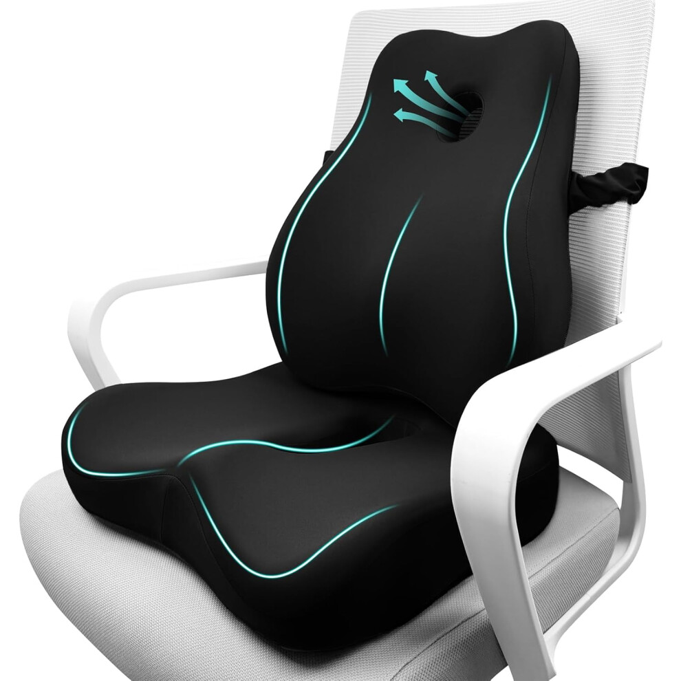 Ergonomic Seat Cushion & Lumbar Support Pillow Set For Office Chair, Car Seat, Desk Chair Â Compatible With Most Chairs 9405492118195