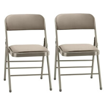 (2pcs Vinyl Folding Chairs with Padded Cushion Backrest Metal Steel Foldable Chair Portable Lightweight Foam Padded Fold Chair (2, Vinyl - Beige)